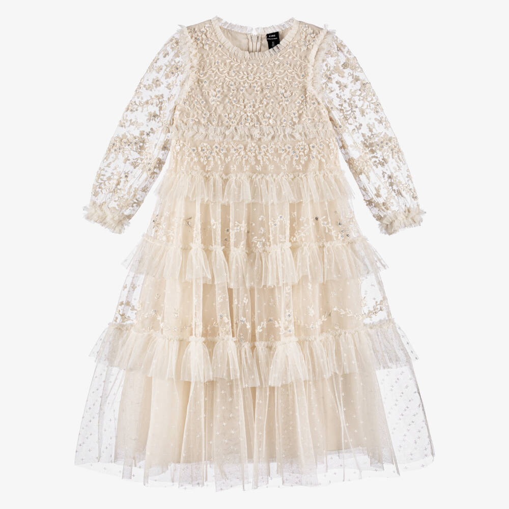 Needle & Thread-فستان تول مطرز لون عاجي للبنات | Childrensalon