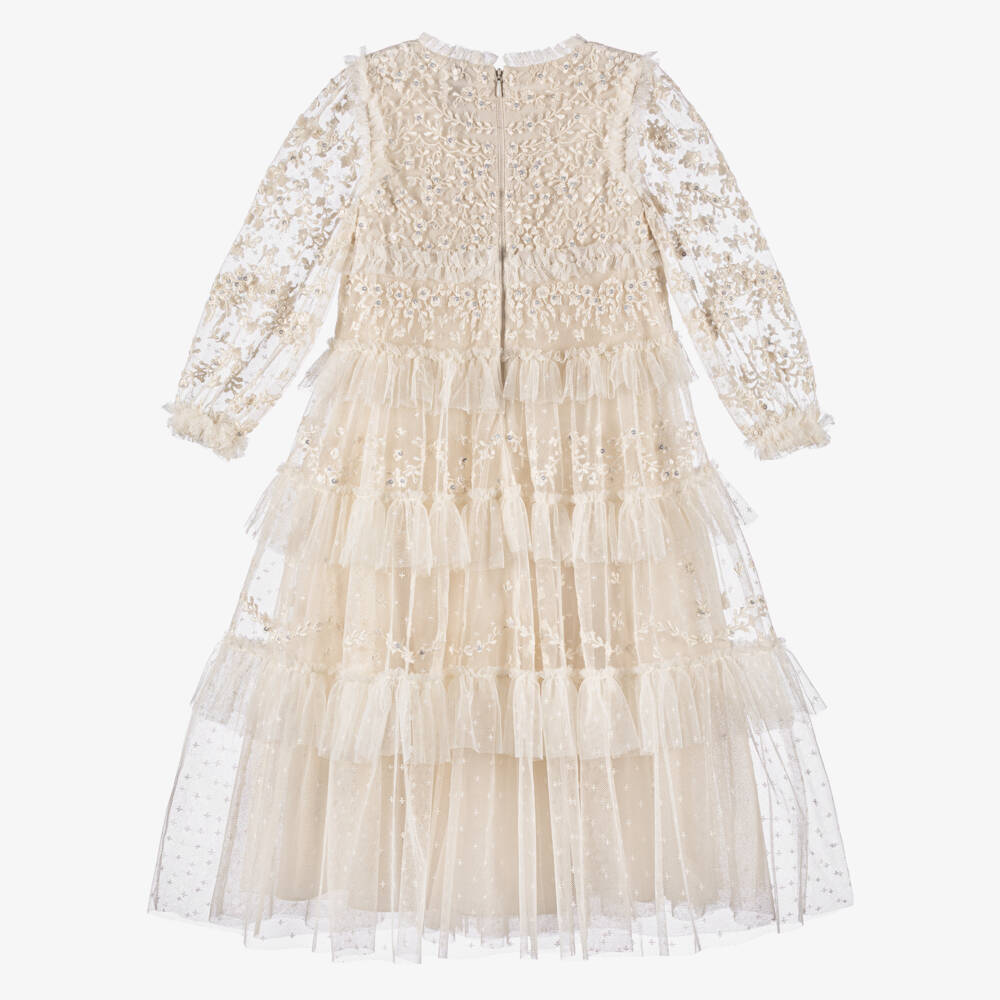 Needle & Thread-فستان تول مطرز لون عاجي للبنات | Childrensalon