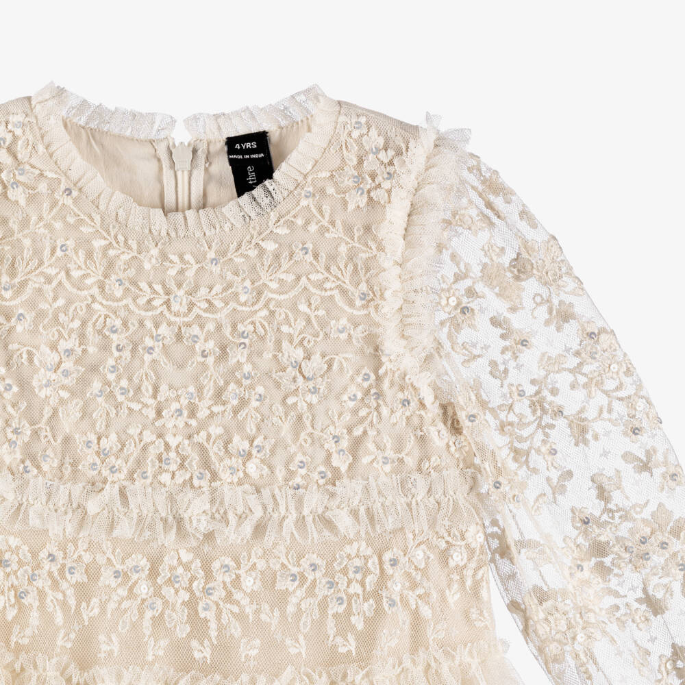 Needle & Thread-فستان تول مطرز لون عاجي للبنات | Childrensalon