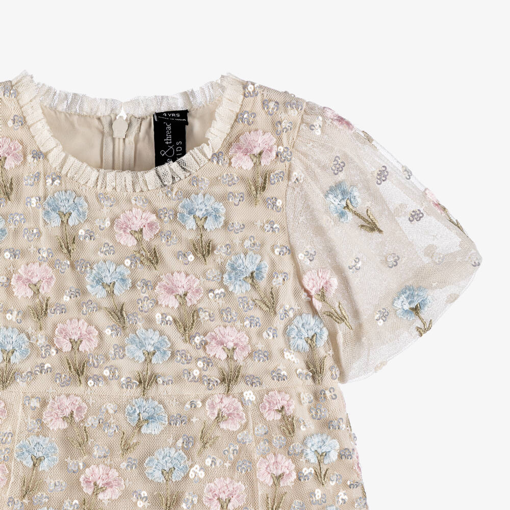 Needle & Thread-Girls Ivory Embroidered Floral & Sequin Tulle Dress | Childrensalon