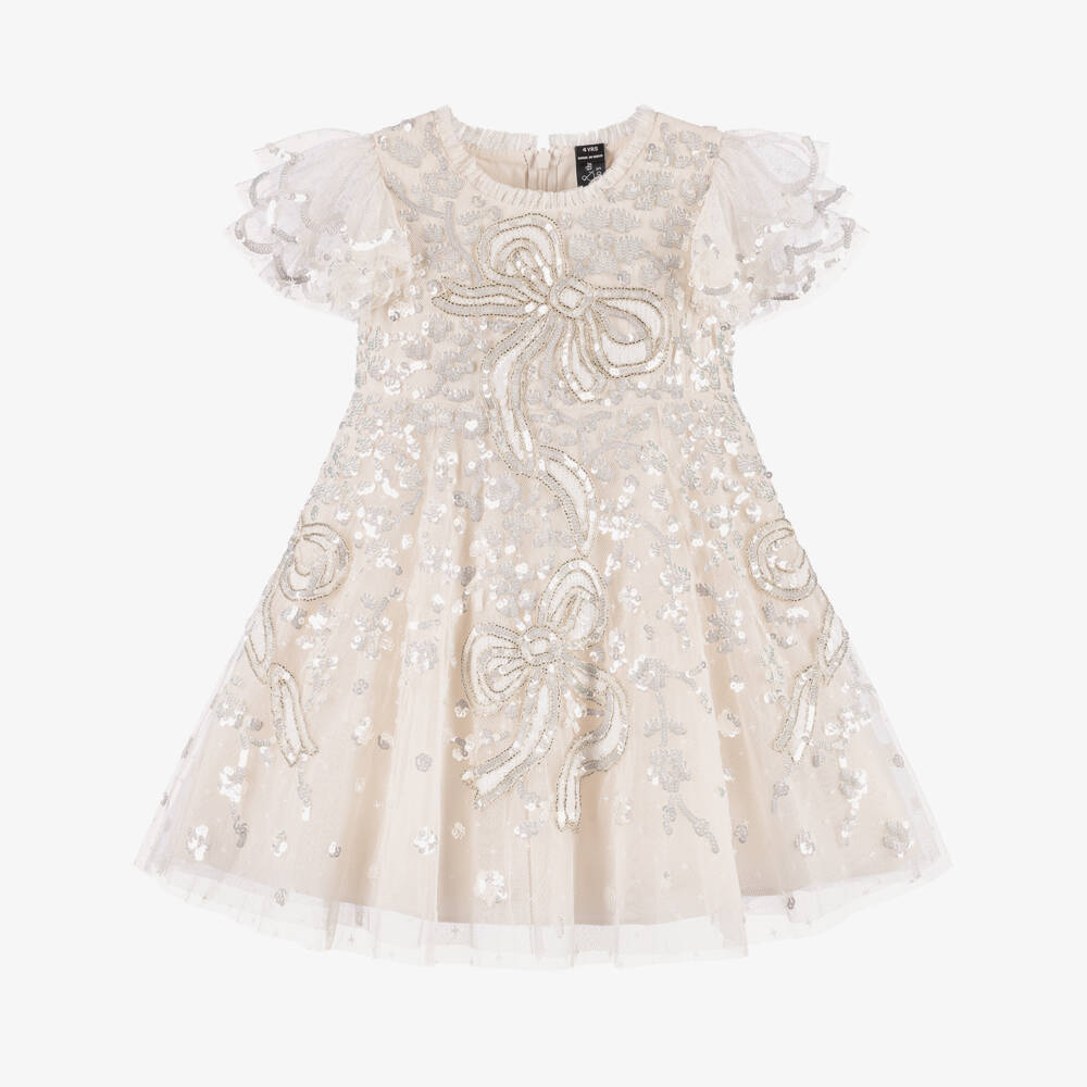Needle & Thread-Girls Ivory Shirley Ribbon Sequinned Tulle Dress | Childrensalon