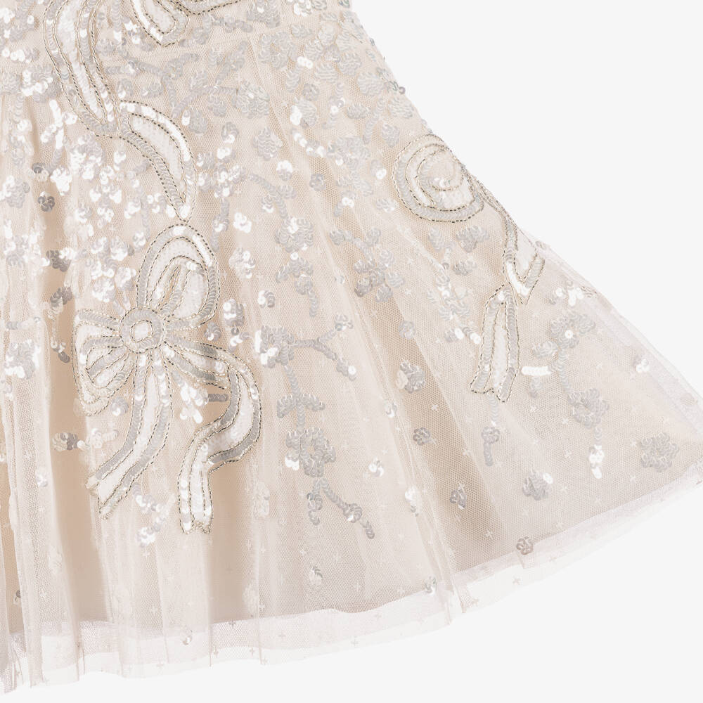 Needle & Thread-Girls Ivory Shirley Ribbon Sequinned Tulle Dress | Childrensalon
