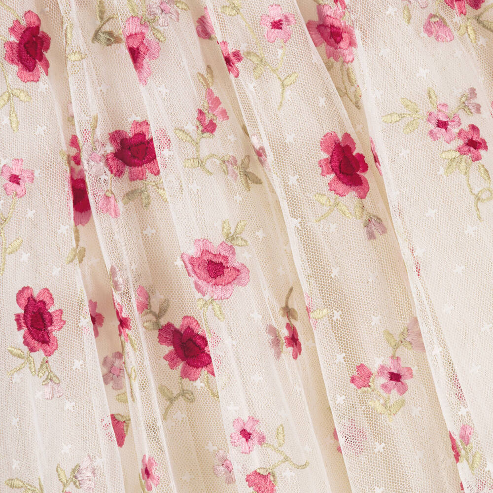 Needle & Thread-Girls Ivory Tulle Cape Dress with Pink Floral Embroidery | Childrensalon