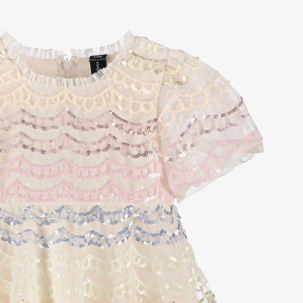 Needle & Thread-Girls Ivory Tulle Dress Dress with Scalloped Sequins | Childrensalon