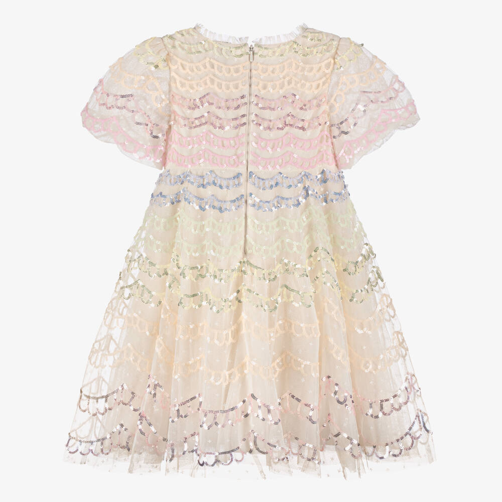 Needle & Thread-Girls Ivory Tulle Dress Dress with Scalloped Sequins | Childrensalon