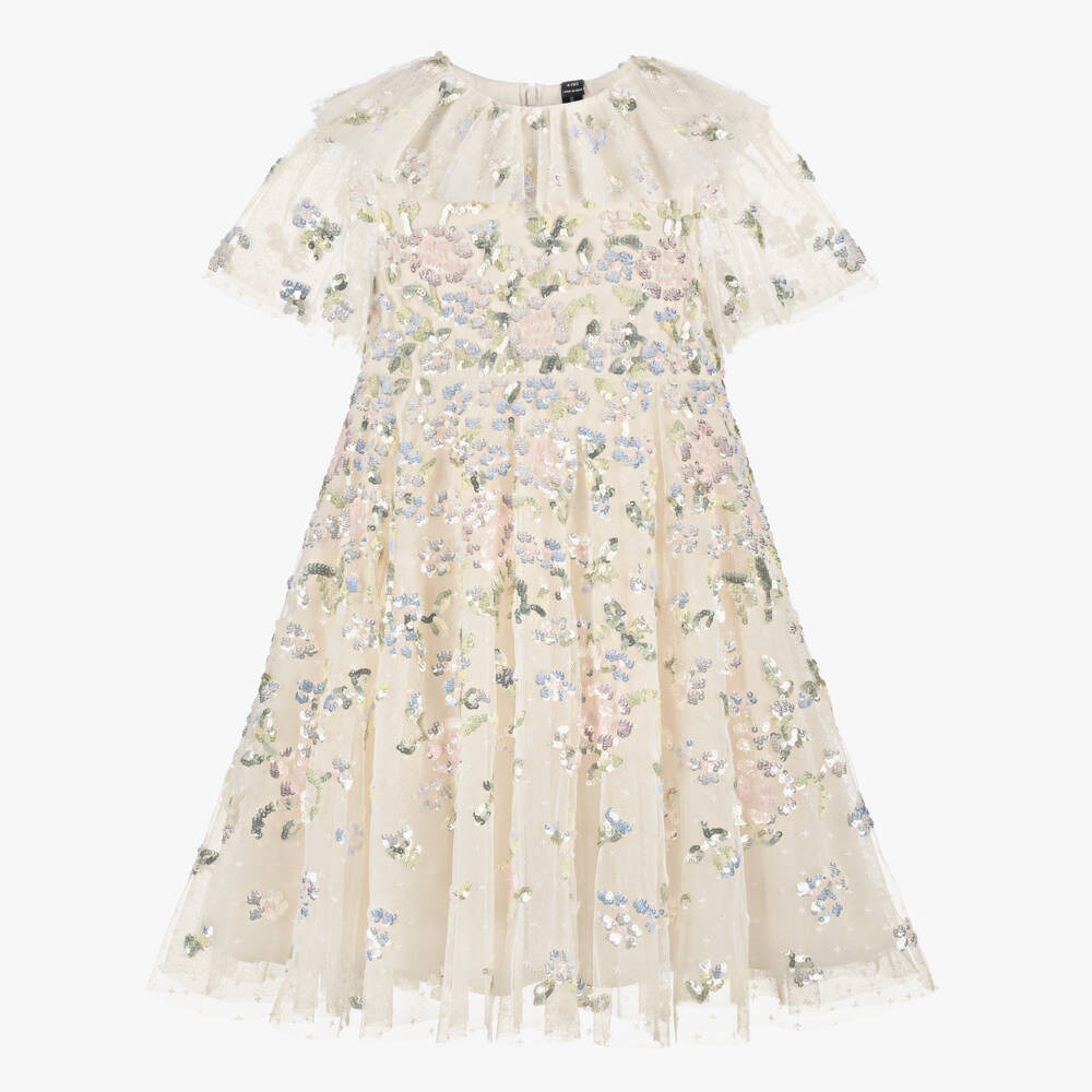 Needle & Thread-Girls Ivory Tulle Dress with Ruffles & Sequins | Childrensalon