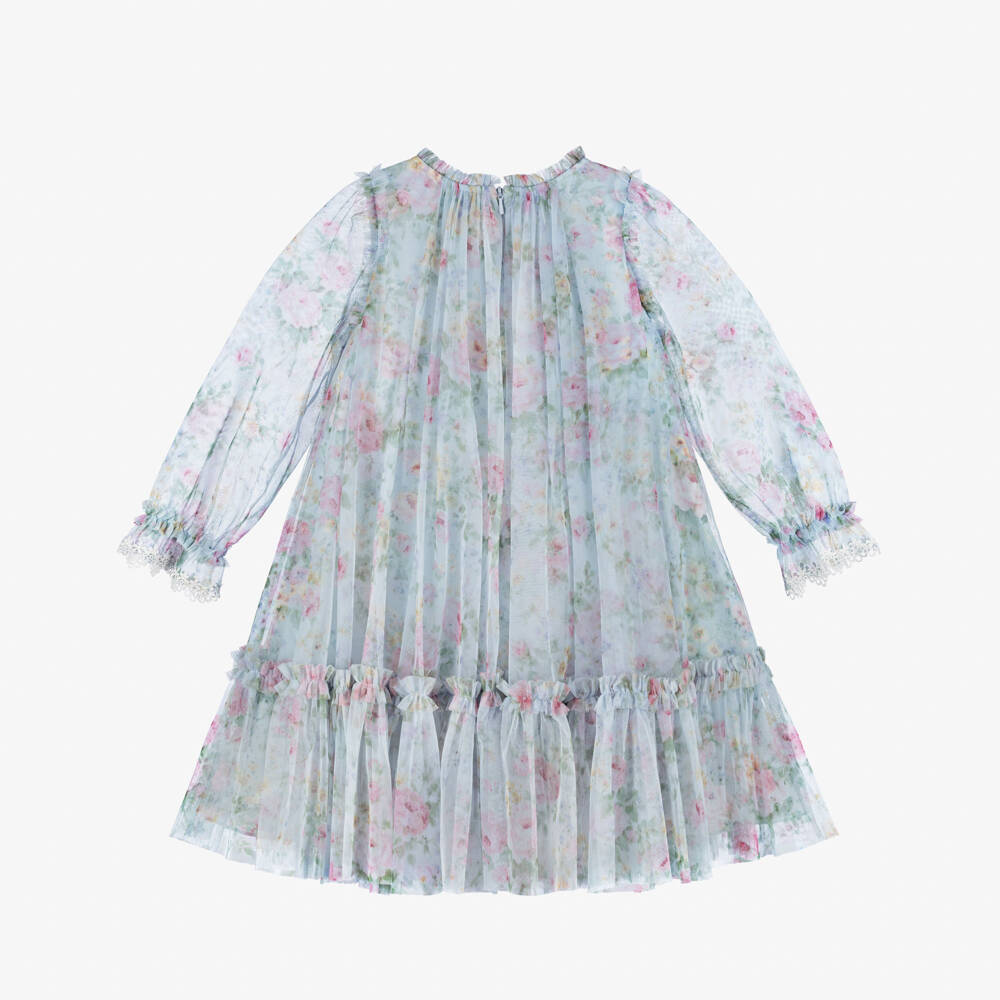 Needle & Thread-Girls Pale Blue Pompadour Garden Floral Print Dress | Childrensalon