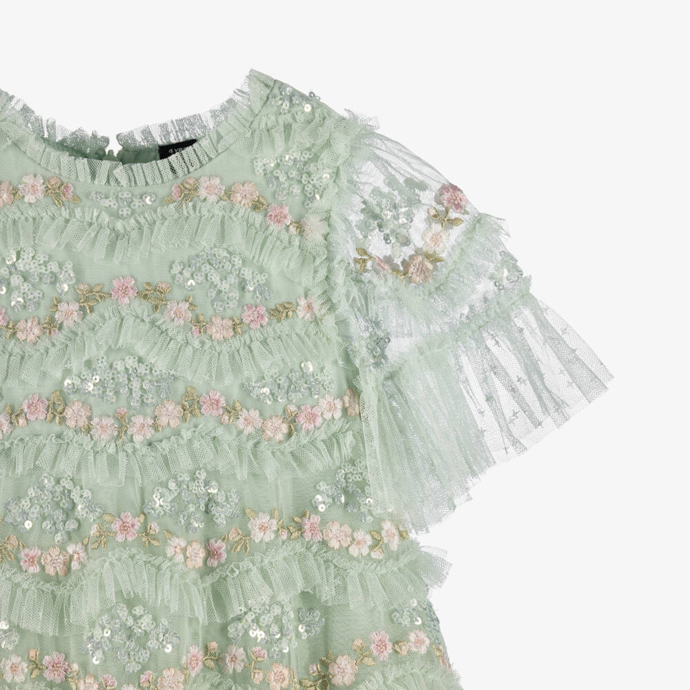 Needle & Thread-Girls Pale Green Daisy Wave Tulle Dress | Childrensalon
