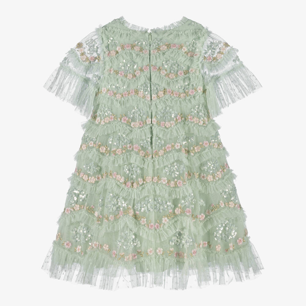 Needle & Thread-Girls Pale Green Daisy Wave Tulle Dress | Childrensalon