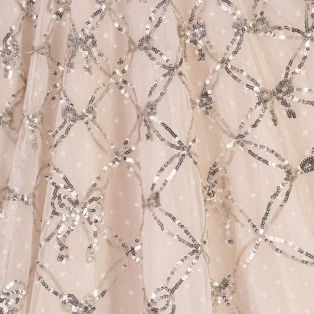 Needle & Thread-Girls Pale Pink Bow Lattice Sequinned Tulle Dress | Childrensalon