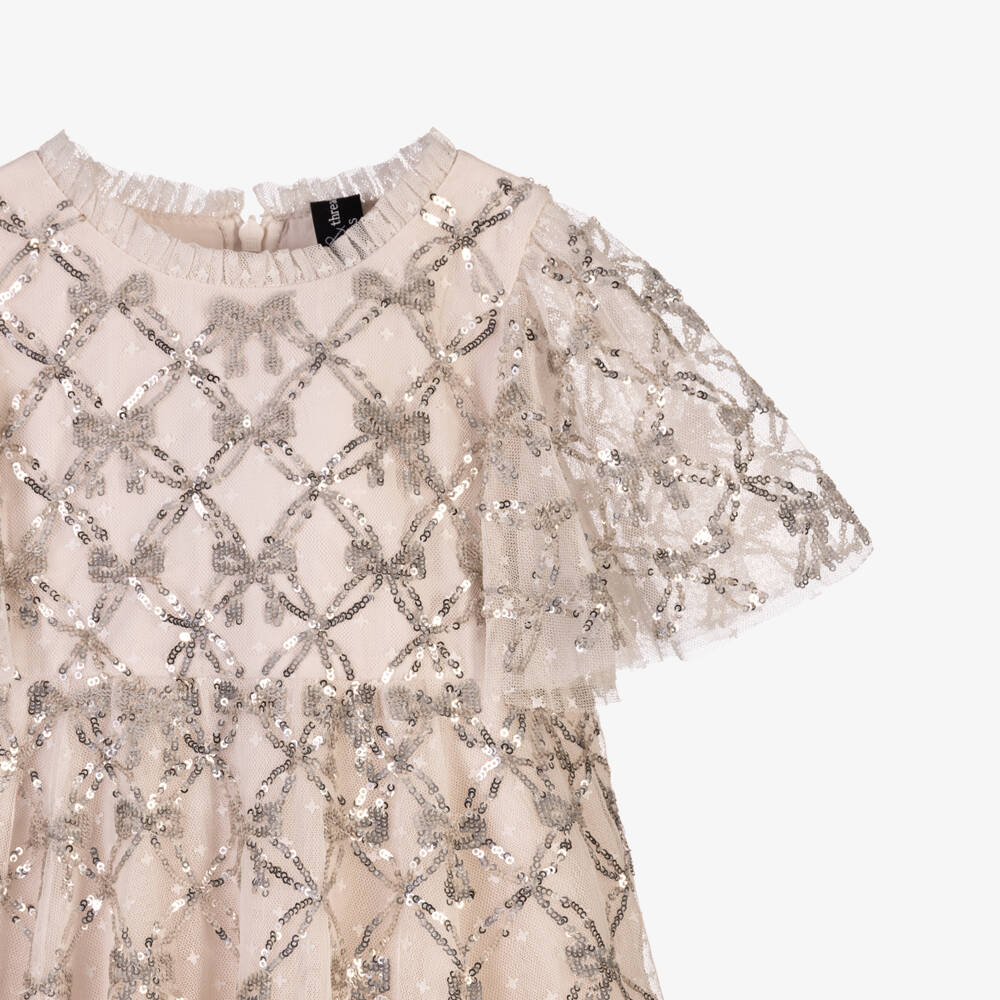 Needle & Thread-Girls Pale Pink Bow Lattice Sequinned Tulle Dress | Childrensalon