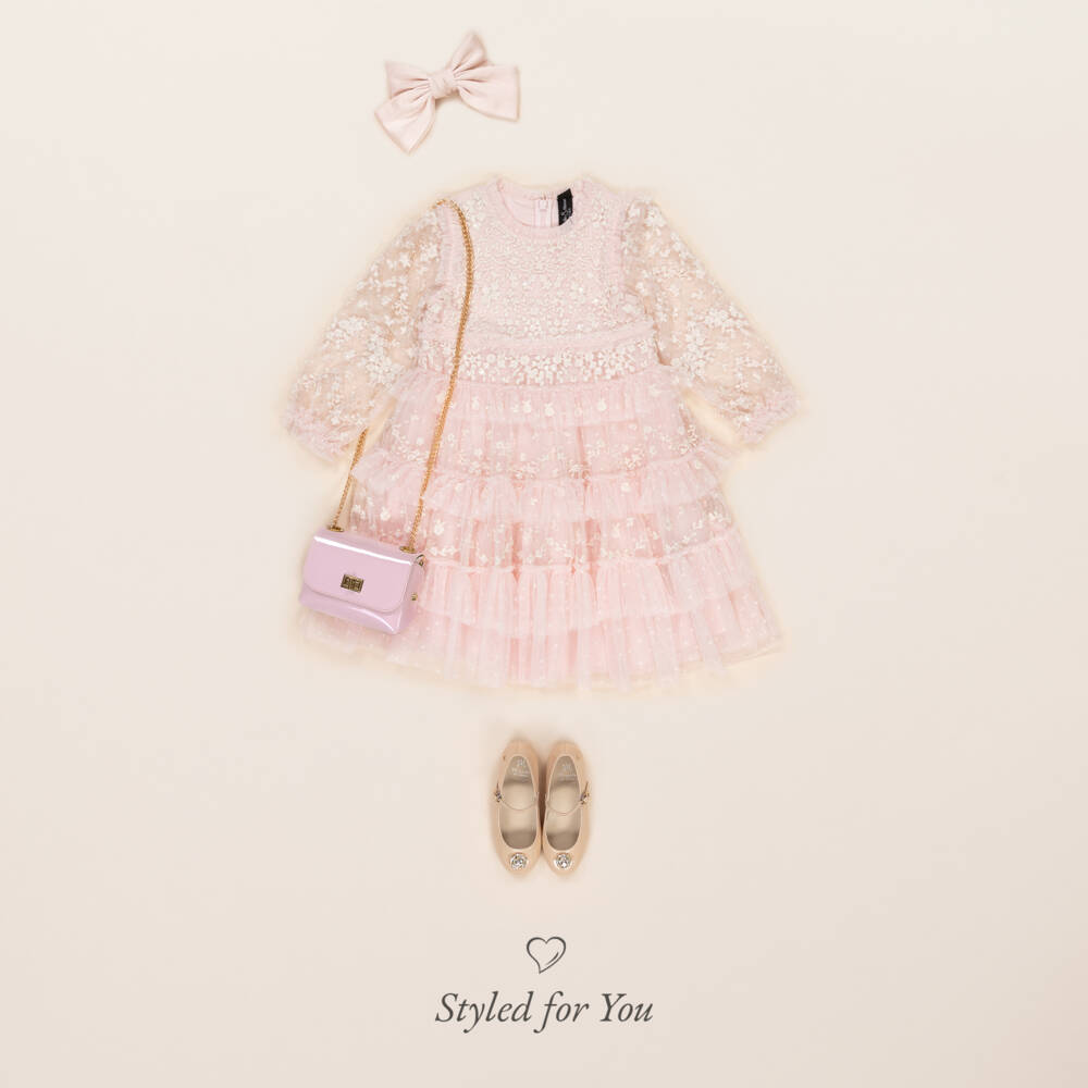 Needle & Thread-Girls Pale Pink Embroidered Blossom Dress | Childrensalon