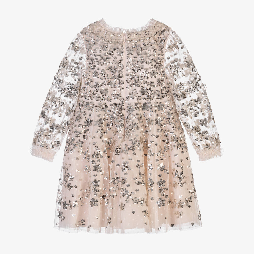 Needle & Thread-Girls Pale Pink Nerina Dress with Silver Sequins | Childrensalon