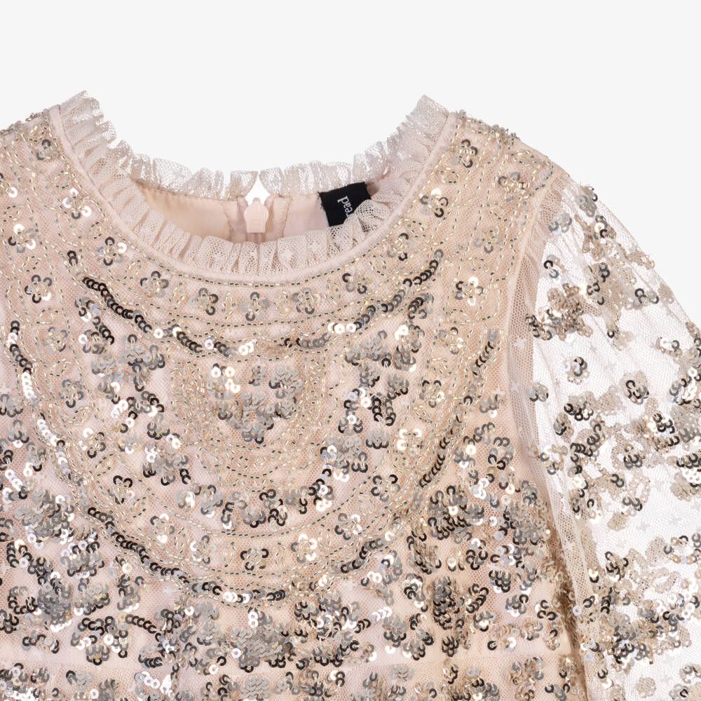 Needle & Thread-Girls Pale Pink Nerina Dress with Silver Sequins | Childrensalon