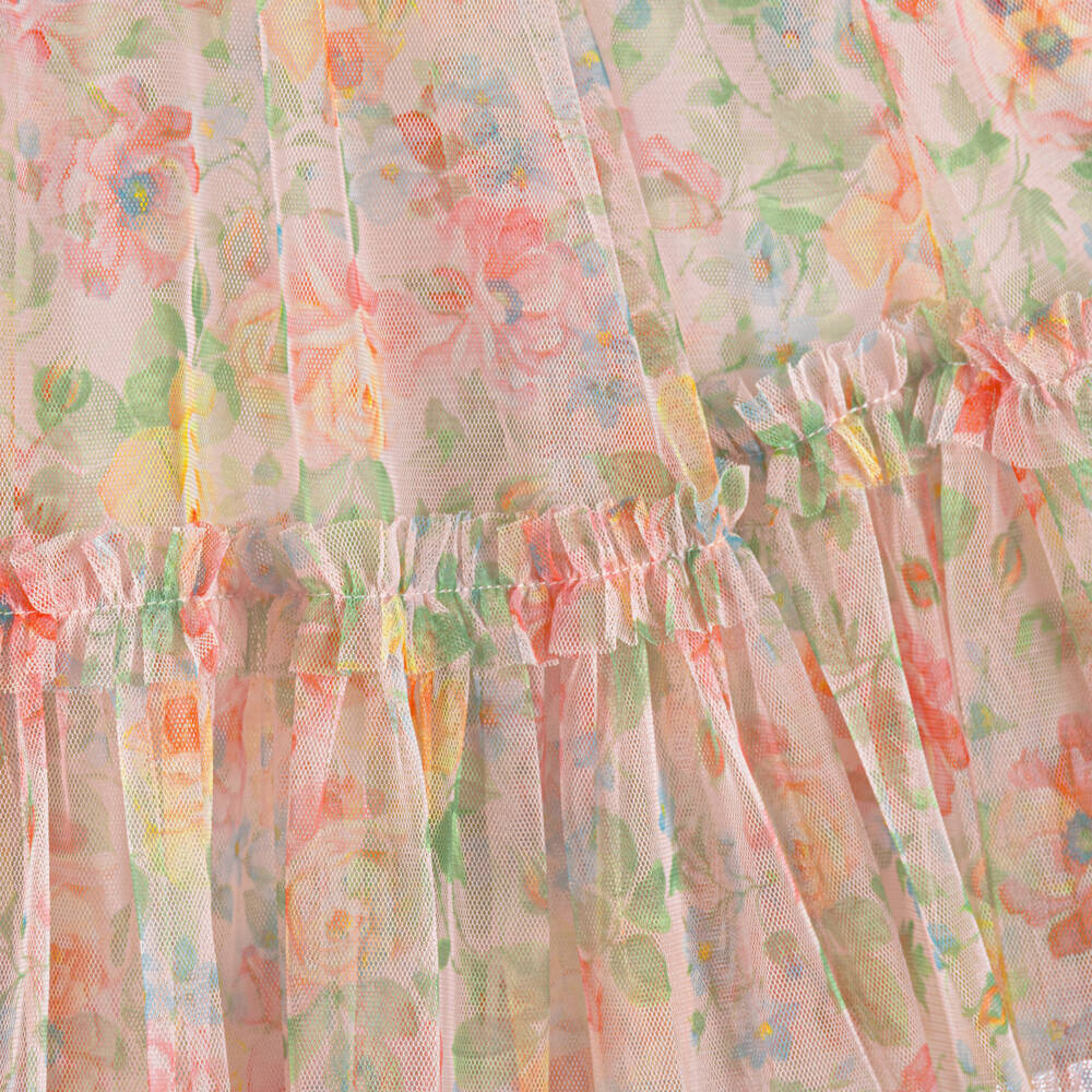 Needle & Thread-Girls Pale Pink Tulle Dress with Colourful Rose Print | Childrensalon
