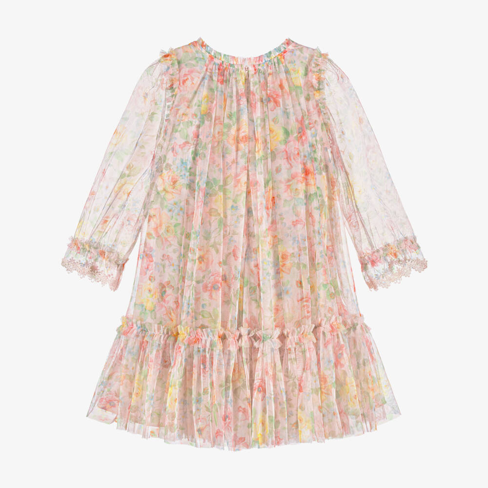 Needle & Thread-Girls Pale Pink Tulle Dress with Colourful Rose Print | Childrensalon