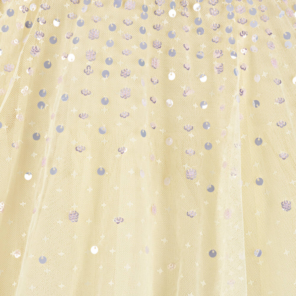 Needle & Thread-Girls Pale Yellow Tulle Cape Dress with Sequins | Childrensalon