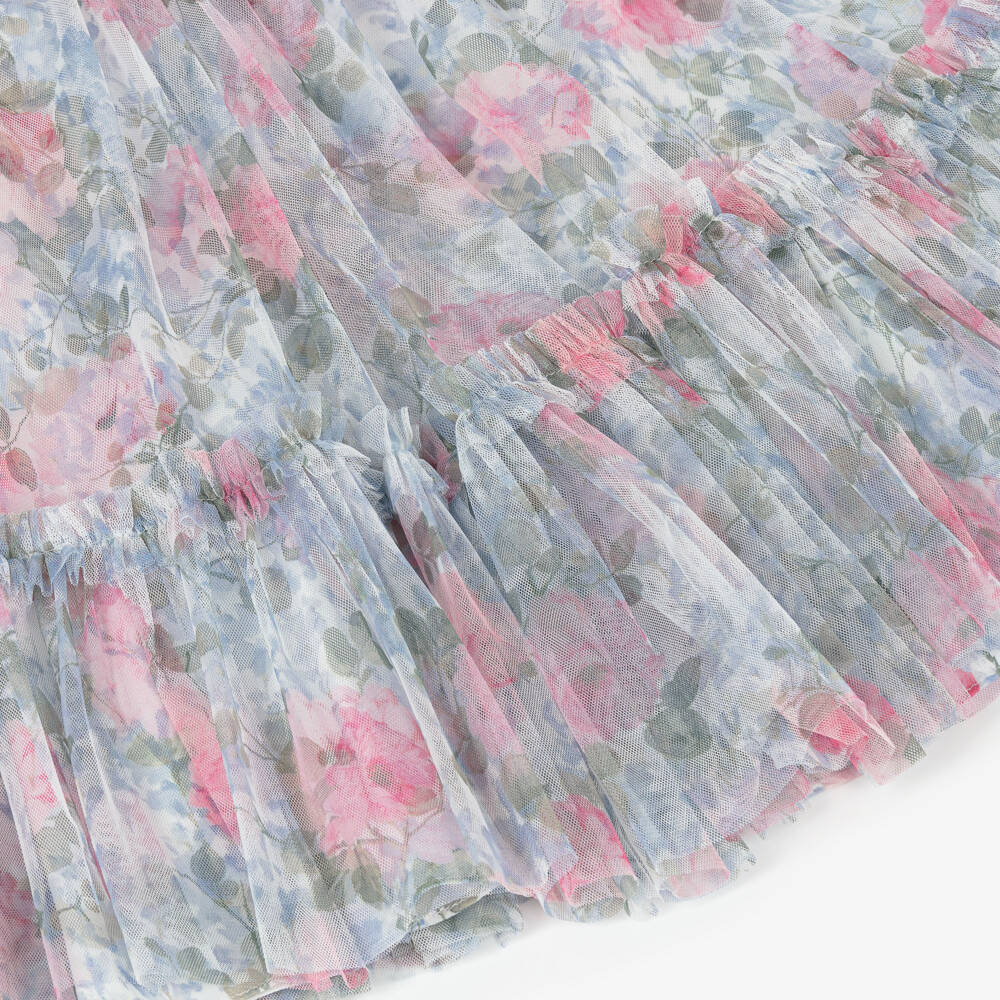 Needle & Thread-Girls Pink & Blue Floral Printed Tulle Dress  | Childrensalon