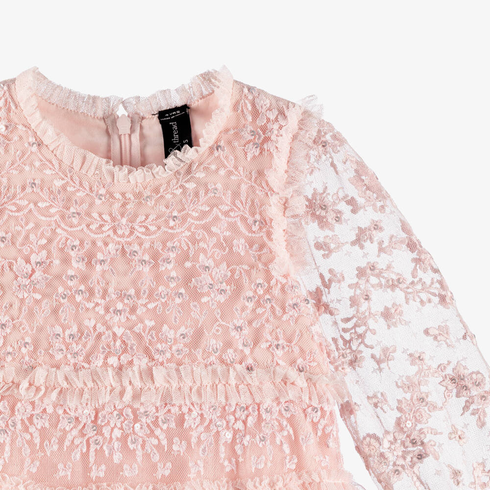 Needle & Thread-فستان تول مطرز لون زهري للبنات | Childrensalon