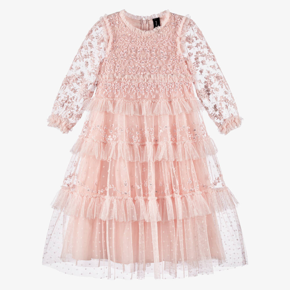 Needle & Thread-فستان تول مطرز لون زهري للبنات | Childrensalon