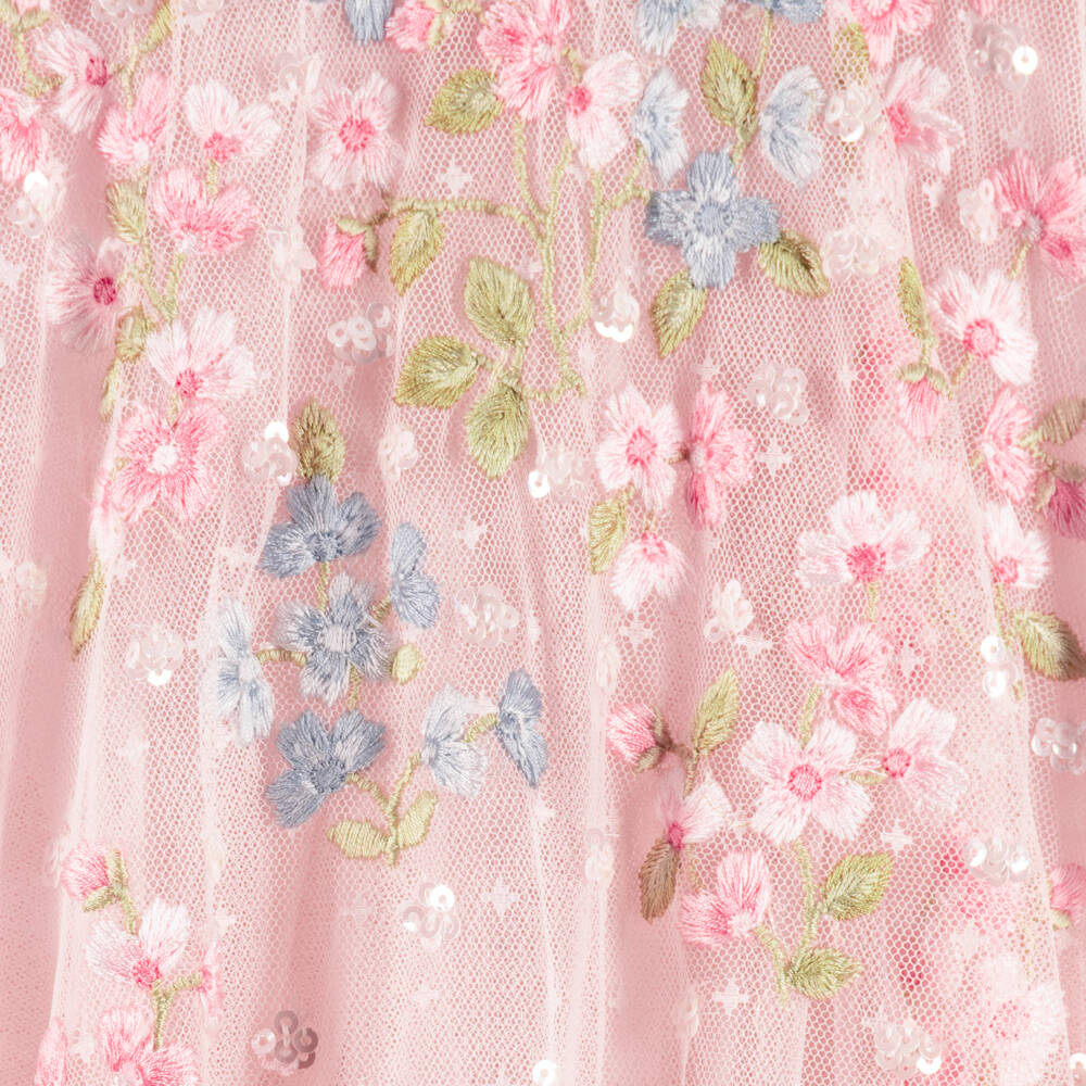 Needle & Thread-Girls Pink Tulle Cape Dress with Floral Embroidery & Sequins | Childrensalon