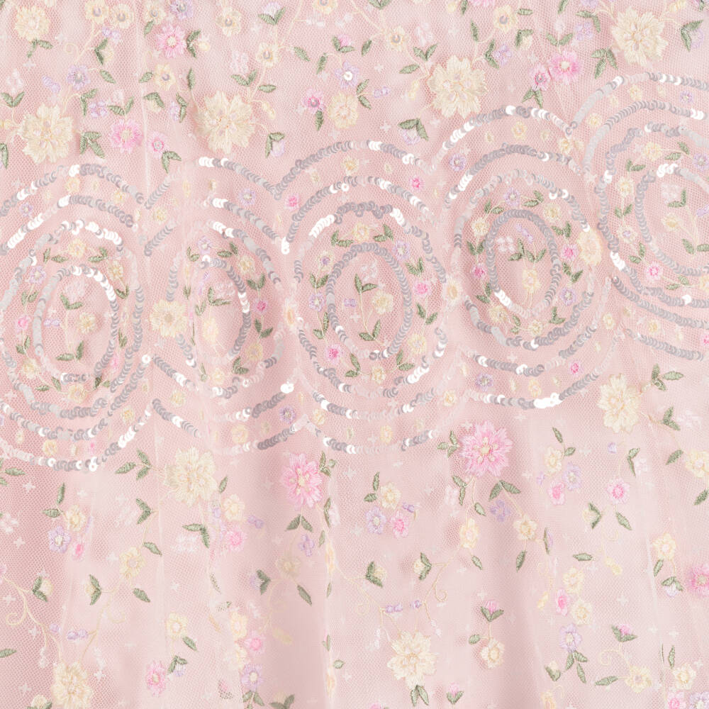 Needle & Thread-Girls Pink Tulle Dress with Lilac & Ivory Floral Embroidery | Childrensalon