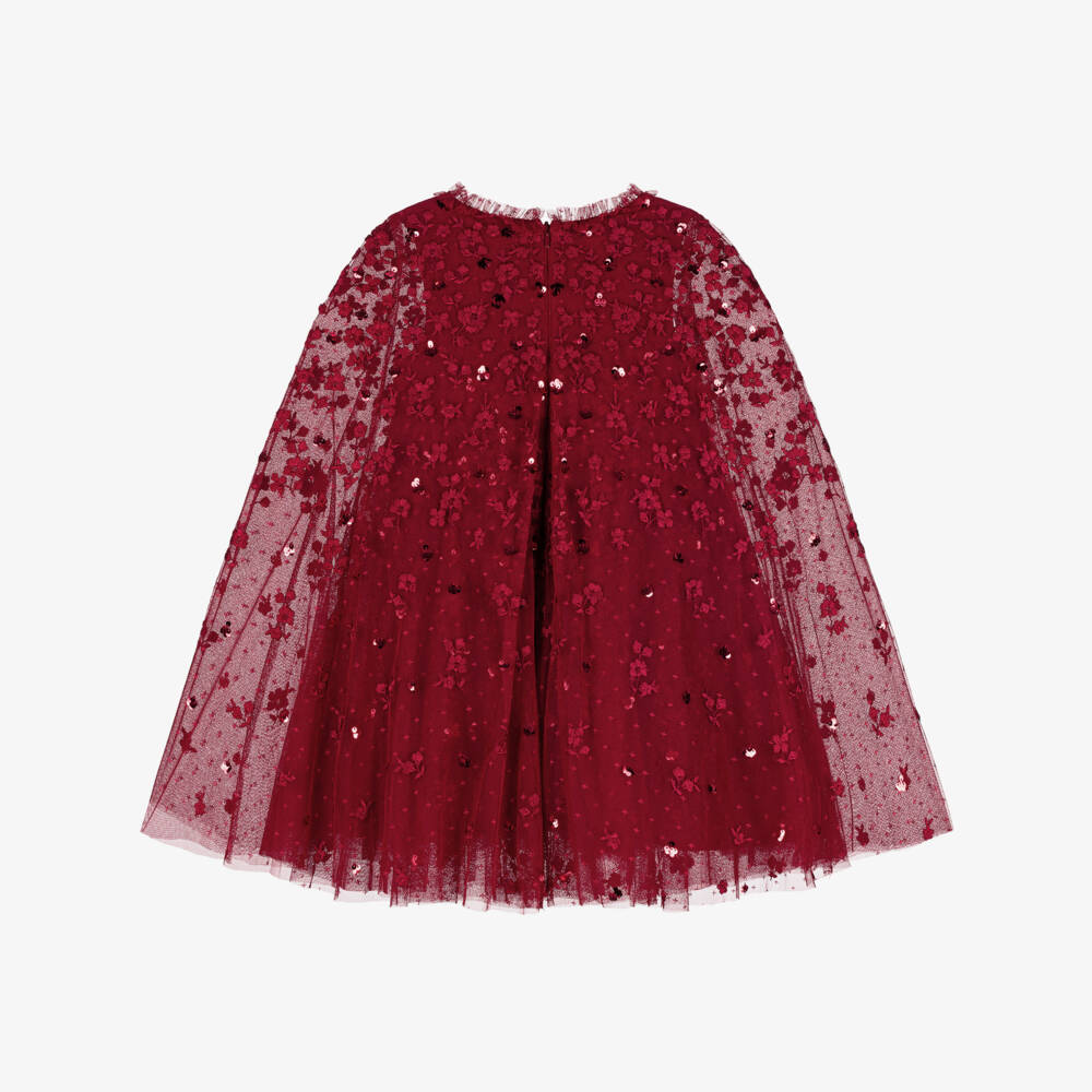 Needle & Thread-Платье-кейп красное из тюля с вышивкой и пайетками для девочек | Childrensalon