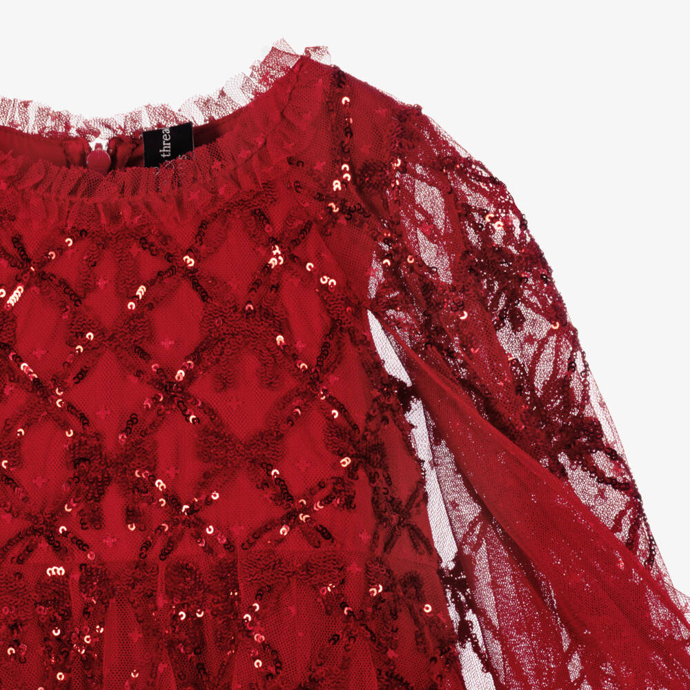 Needle & Thread-Girls Red Sequinned Bow Lattice Cape Dress | Childrensalon