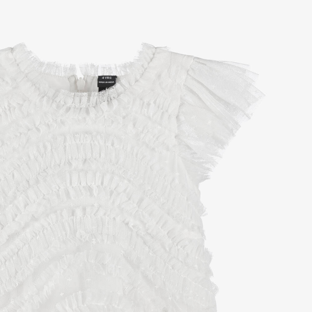 Needle & Thread-Girls White Tulle Dress with Wavy Ruffles | Childrensalon