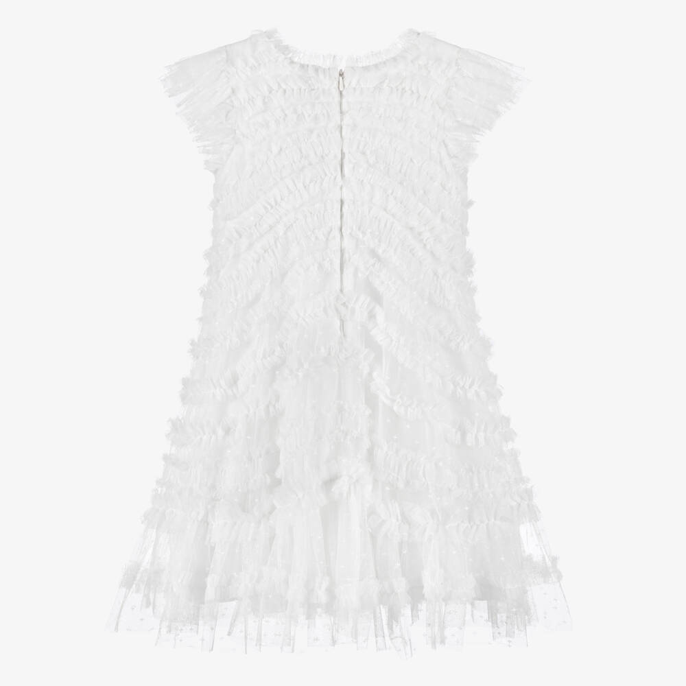 Needle & Thread-فستان تول مزين بكشكش متموج لون أبيض للبنات | Childrensalon