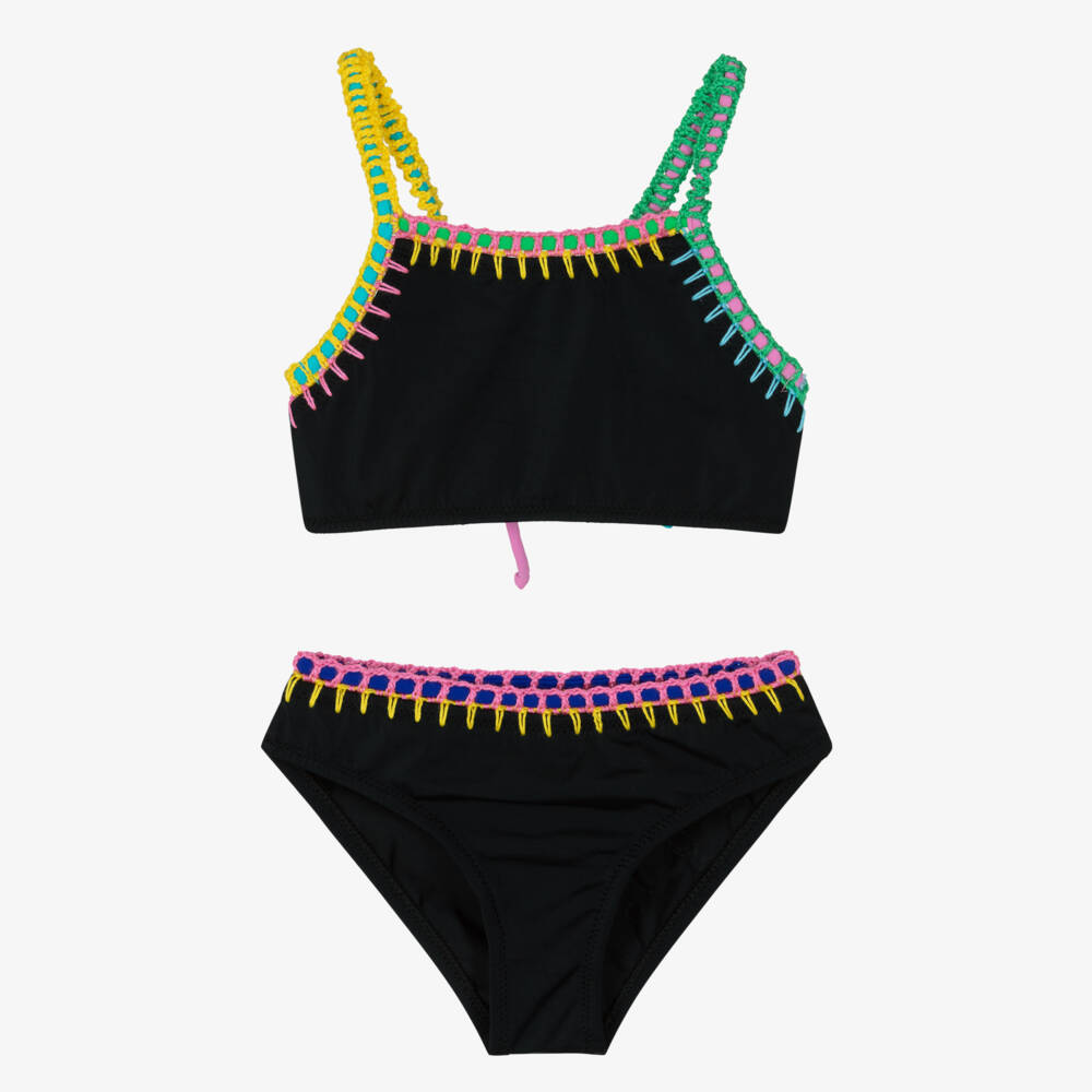 Nessi Byrd-Girls Black Bikini with Multicolour Trims | Childrensalon