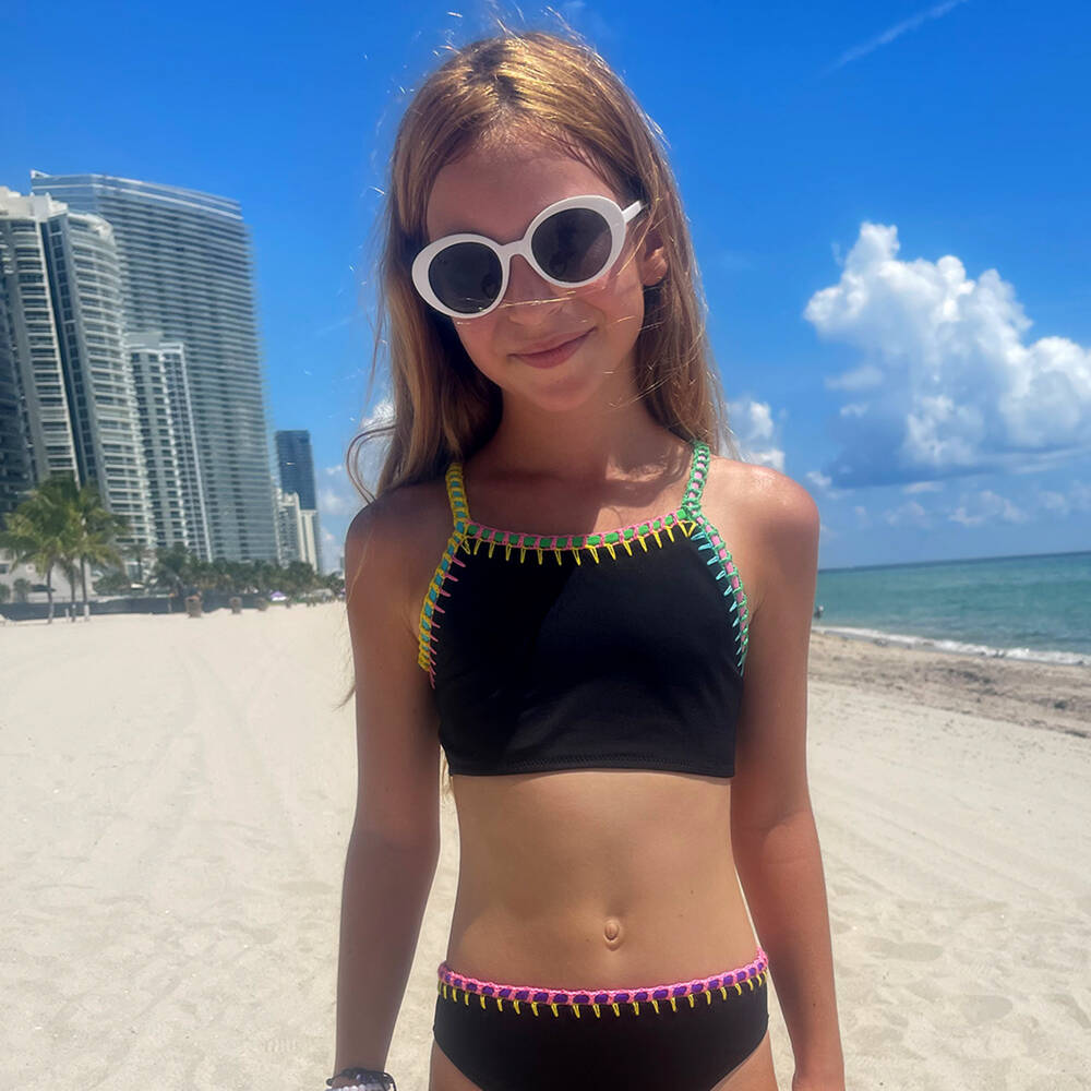 Nessi Byrd-Girls Black Bikini with Multicolour Trims | Childrensalon