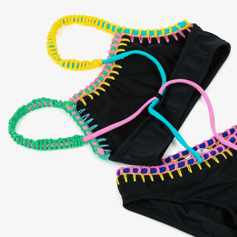 Nessi Byrd-Girls Black Bikini with Multicolour Trims | Childrensalon