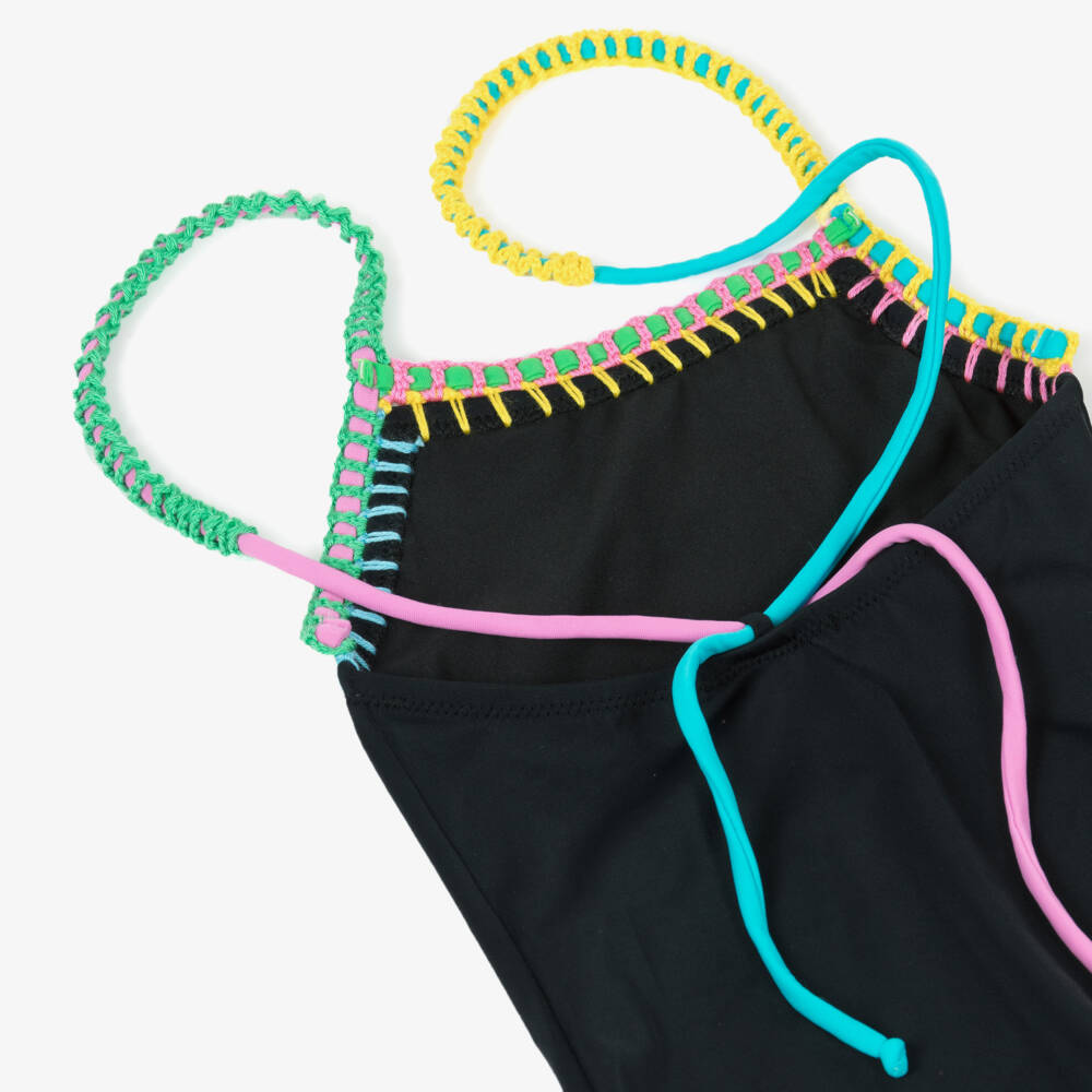 Nessi Byrd-Girls Black Swimsuit with Multicolour Trims (UV50) | Childrensalon