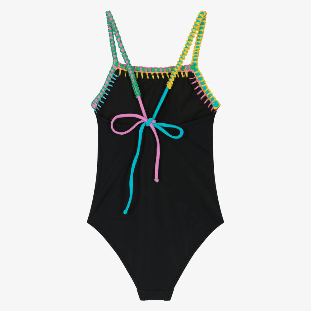 Nessi Byrd-Girls Black Swimsuit with Multicolour Trims (UV50) | Childrensalon
