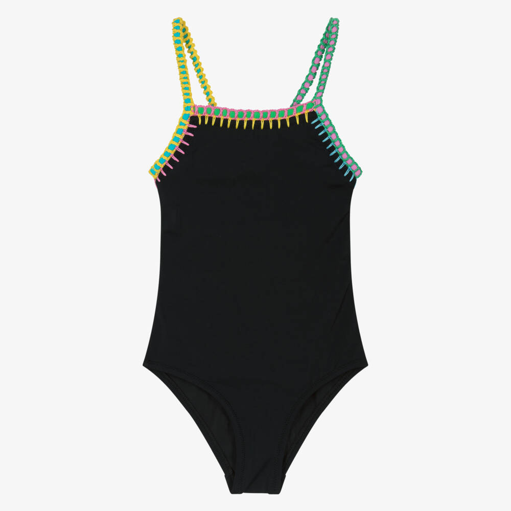 Nessi Byrd-Girls Black Swimsuit with Multicolour Trims (UV50) | Childrensalon