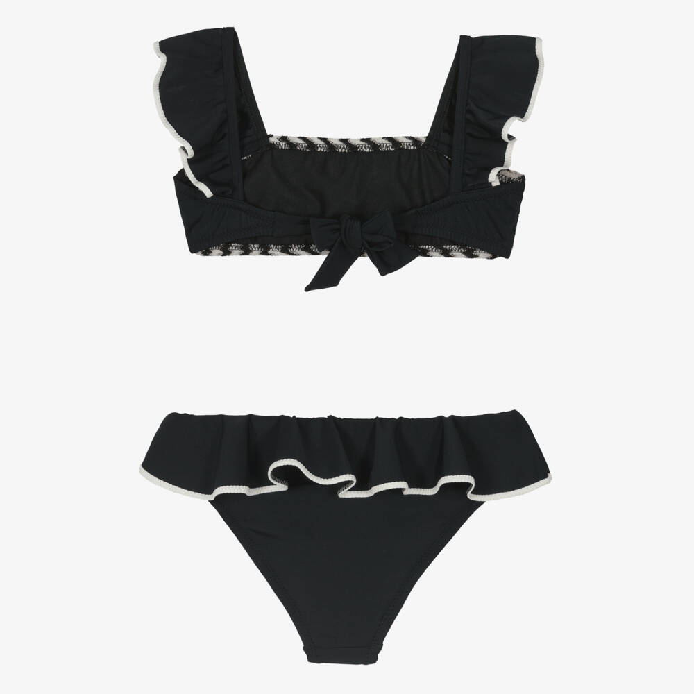 Nessi Byrd-Girls Black & White Zigzag Ruffle Bikini (UV50) | Childrensalon