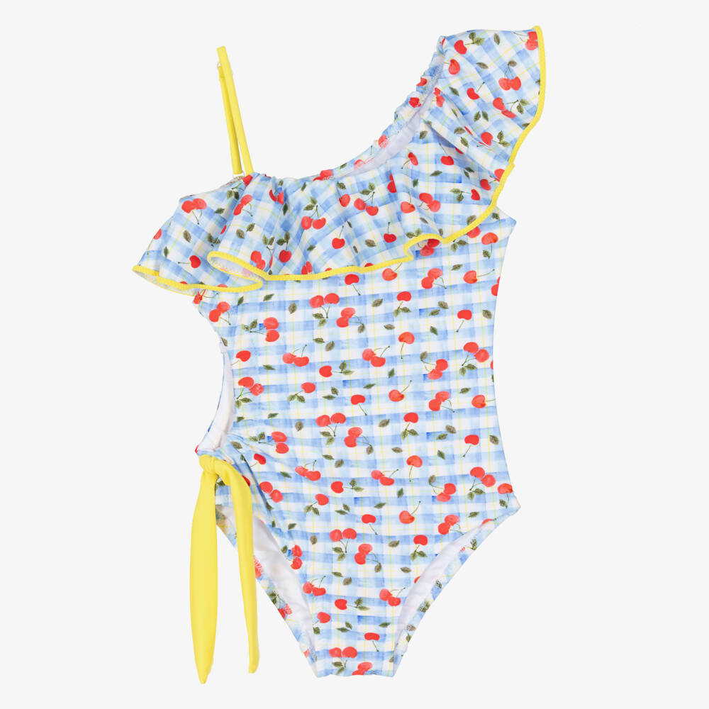 Nessi Byrd-مايوه بطبعة كرز وكاروهات لون أزرق للبنات | Childrensalon