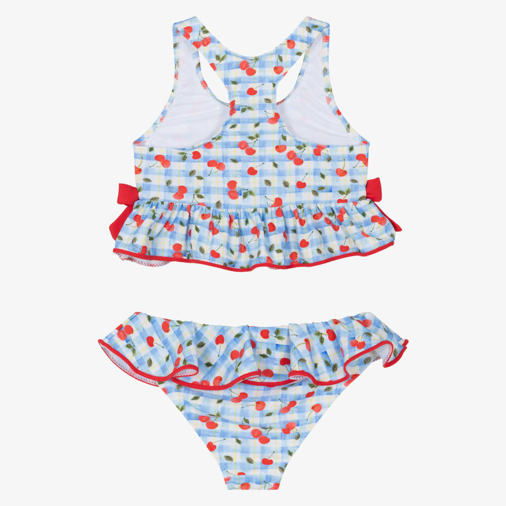 Nessi Byrd-Бикини голубое в клетку с вишневым принтом для девочек (UV50) | Childrensalon