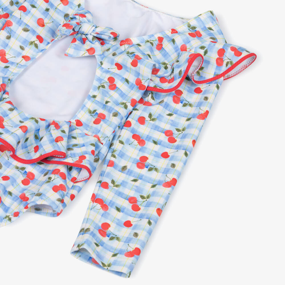 Nessi Byrd-Купальник голубой в клетку с вишнями для девочек (UV50) | Childrensalon