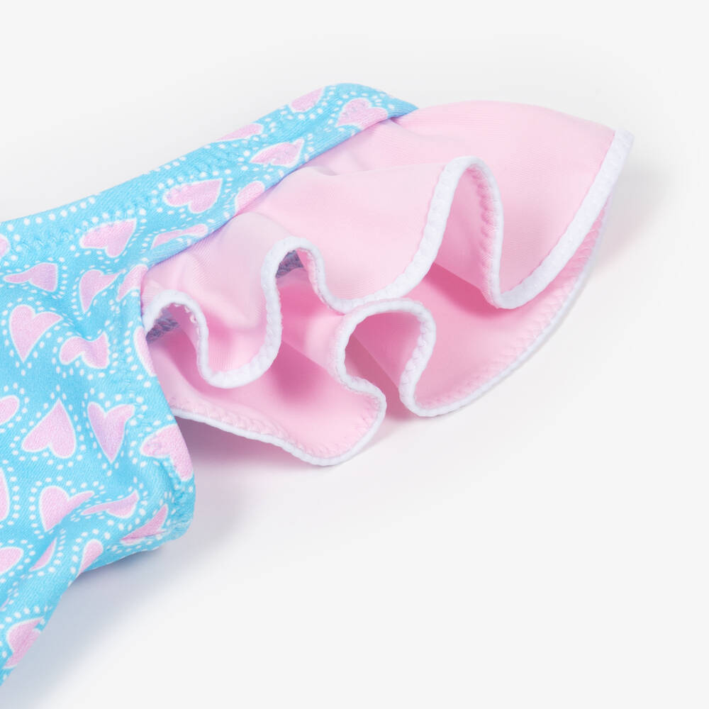 Nessi Byrd-Girls Blue & Pink Heart Print Swimsuit (UV50) | Childrensalon
