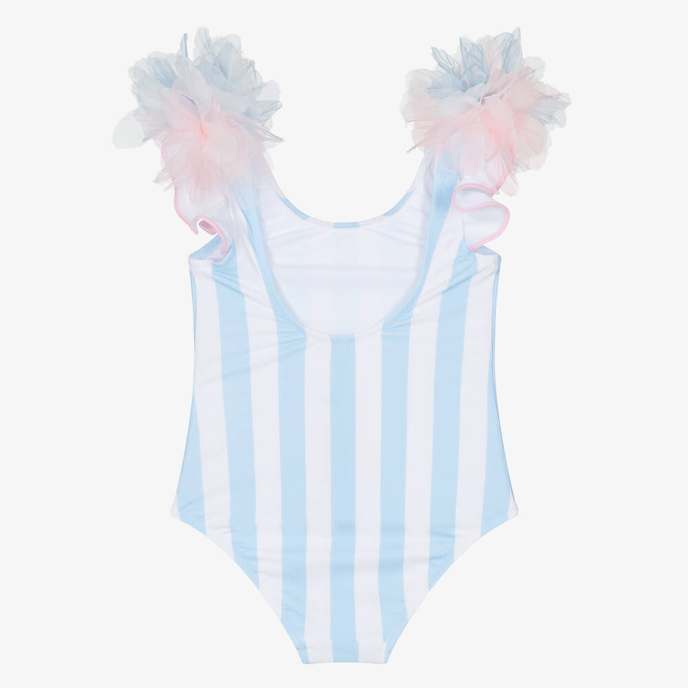 Nessi Byrd-Купальник бело-голубой в полоску с цветами для девочек | Childrensalon