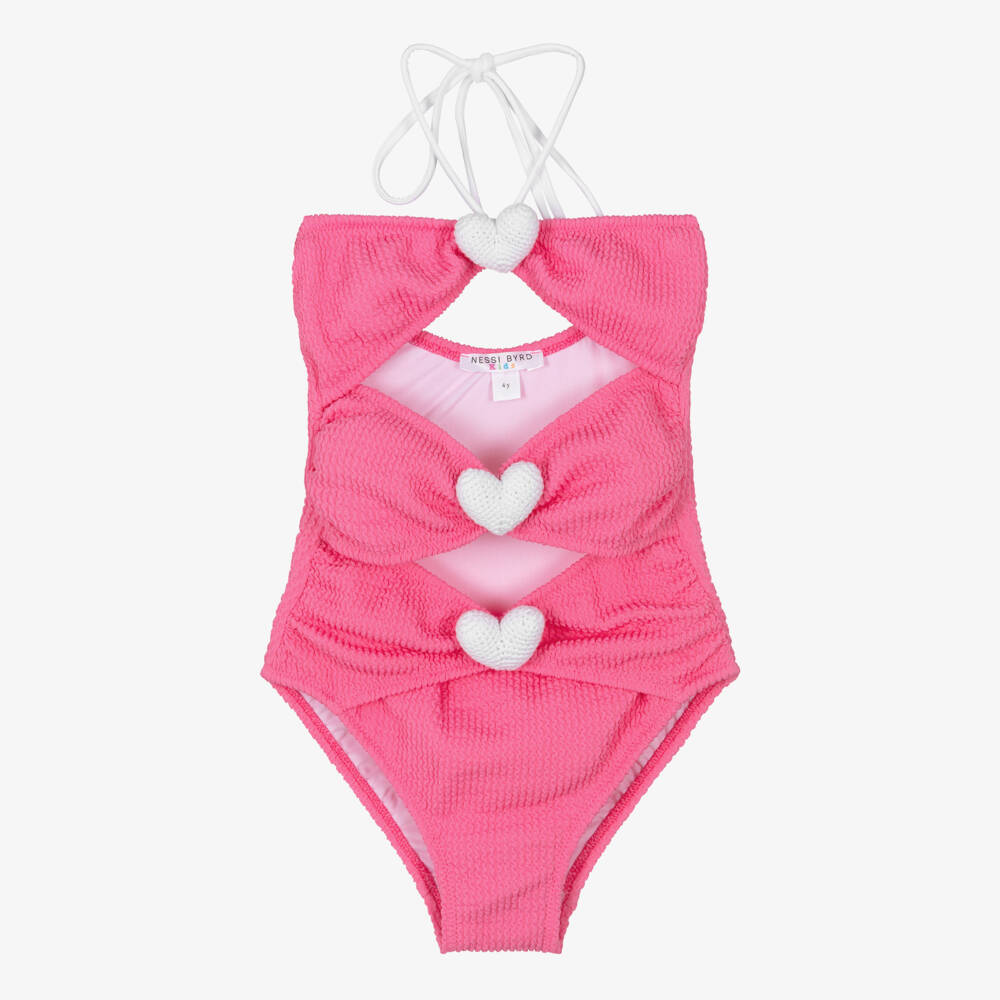 Nessi Byrd-Girls Bright Pink Cut Out Crinkle Swimsuit | Childrensalon