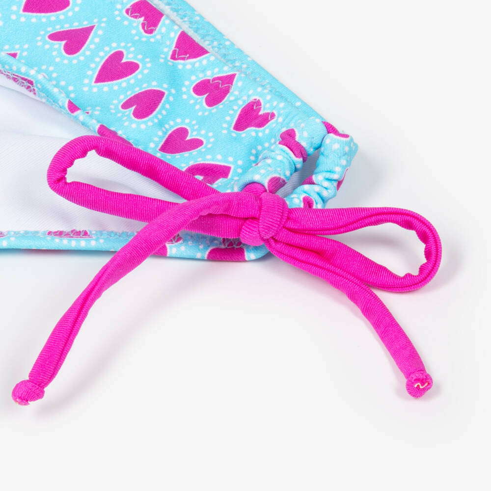 Nessi Byrd-Girls Fuchsia Pink & Blue Bikini with Heart Print (UV50) | Childrensalon