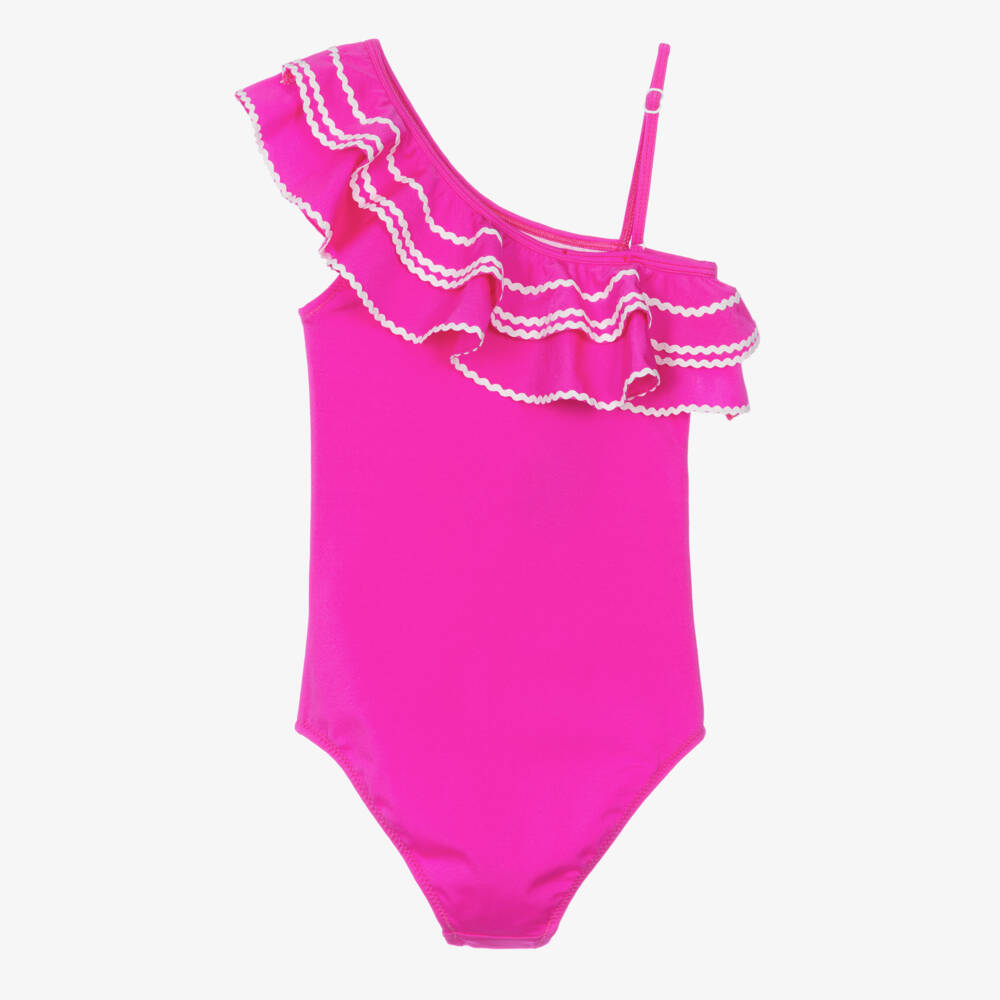 Nessi Byrd-Girls Fuchsia Pink Ruffle Swimsuit (UV50) | Childrensalon