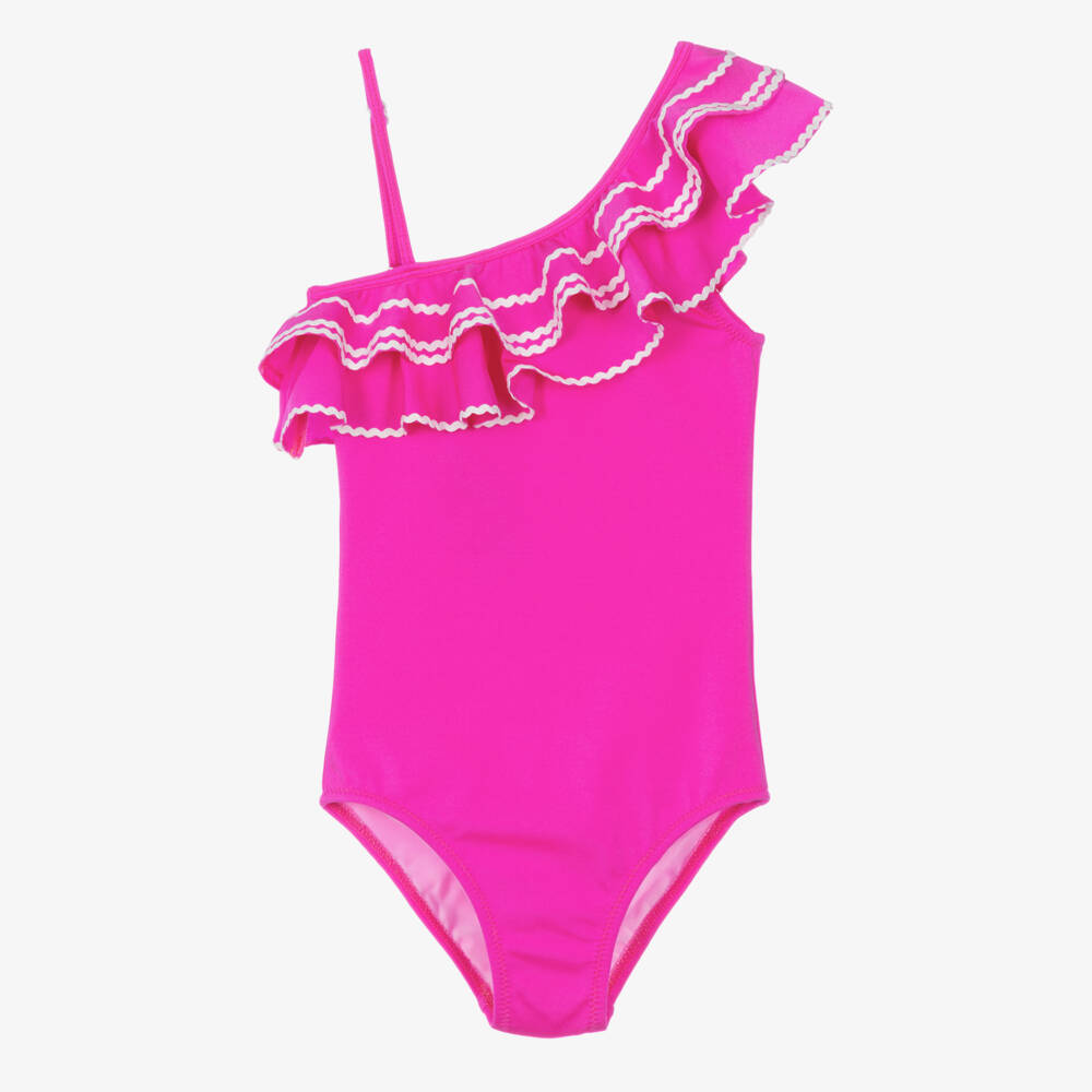 Nessi Byrd-Girls Fuchsia Pink Ruffle Swimsuit (UV50) | Childrensalon