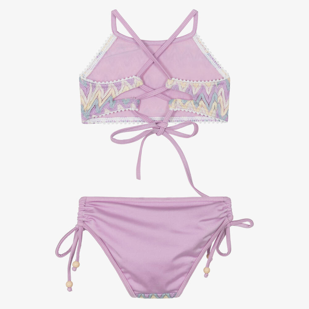 Nessi Byrd-بيكيني بطبقة دانتيل زيغ زاغ لون عاجي وبنفسجي للبنات | Childrensalon