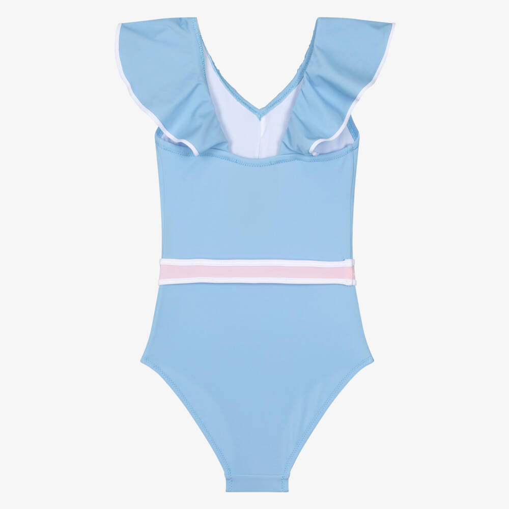 Nessi Byrd-Купальник с оборками и поясом голубой для девочек (UV50) | Childrensalon