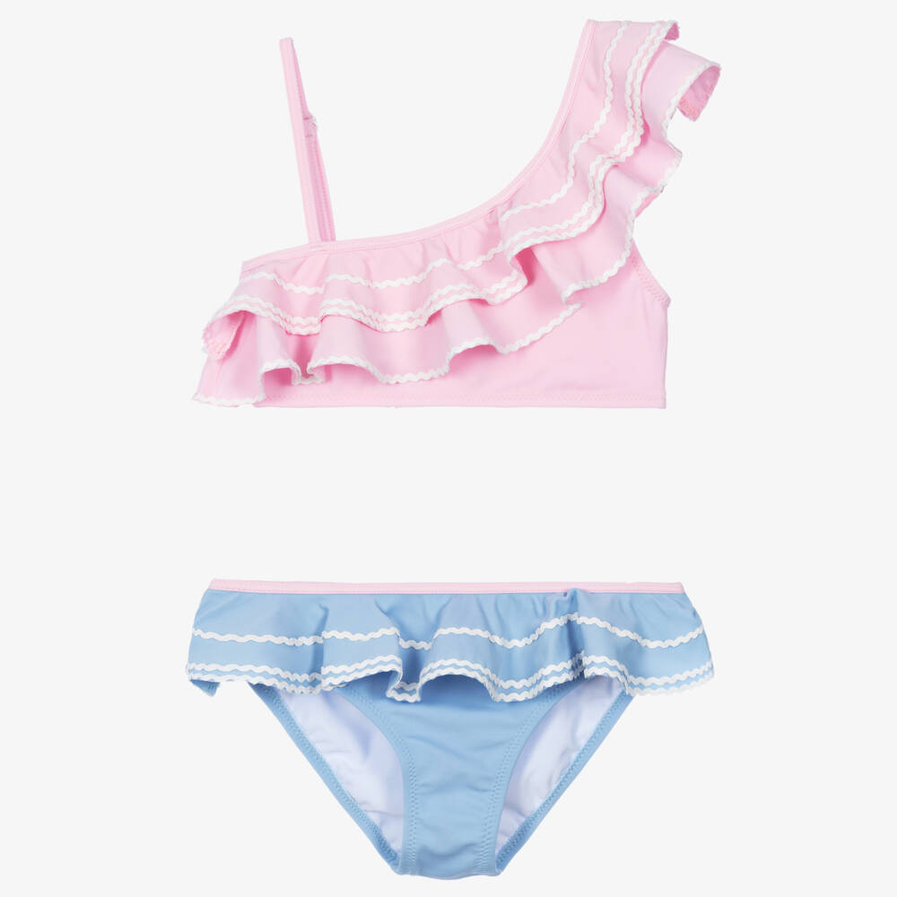 Nessi Byrd-Girls Pink & Blue Bikini with Ric Rac Detail (UV50) | Childrensalon
