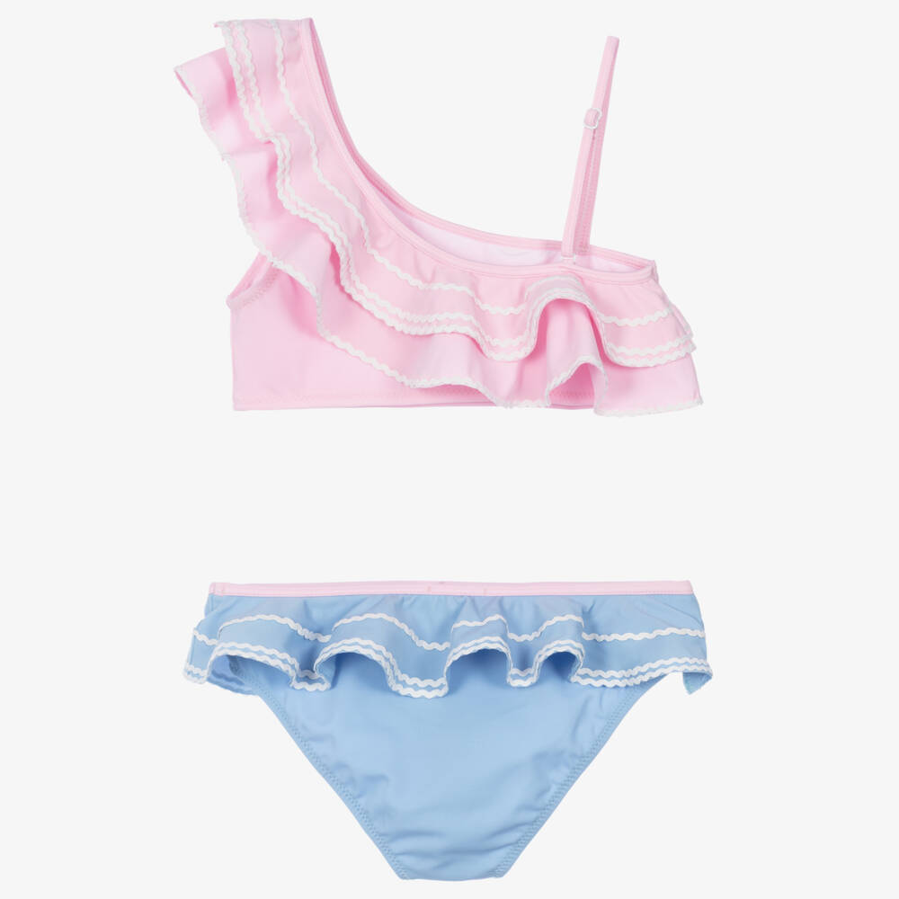 Nessi Byrd-Girls Pink & Blue Bikini with Ric Rac Detail (UV50) | Childrensalon